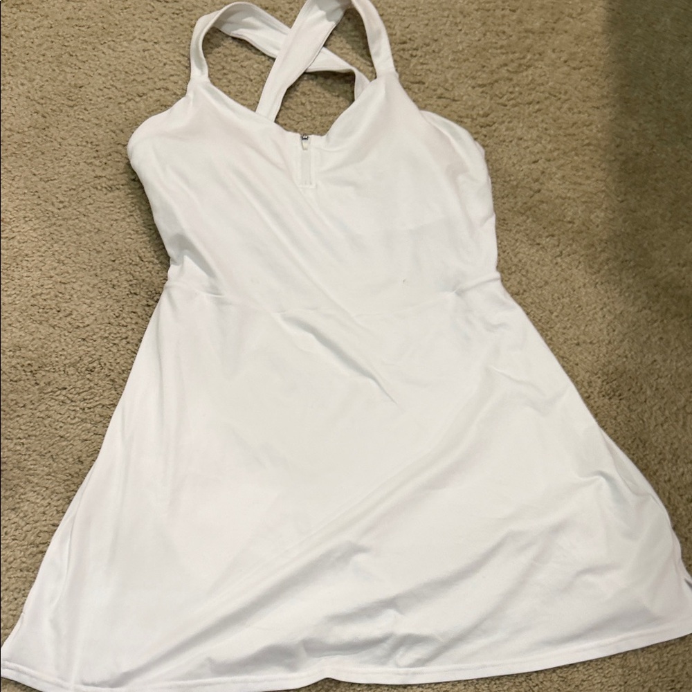 ALO Yoga White Zip Front Crossback Dress